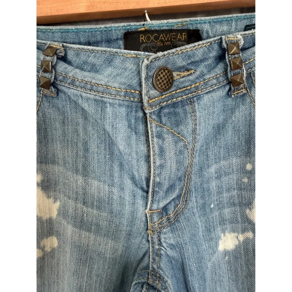 Rocawear Women Blue Bleached Studded Skinny Jeans Size 9 Y2K Streetwear Denim